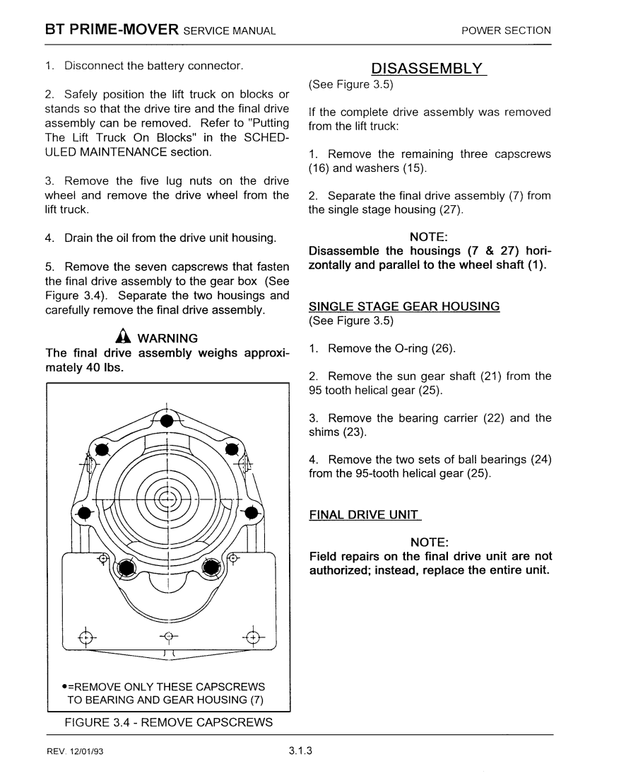 BT PRIME MOVER RC-30B RC-40B RC-50B ELECTRIC PALLET TRUCK
