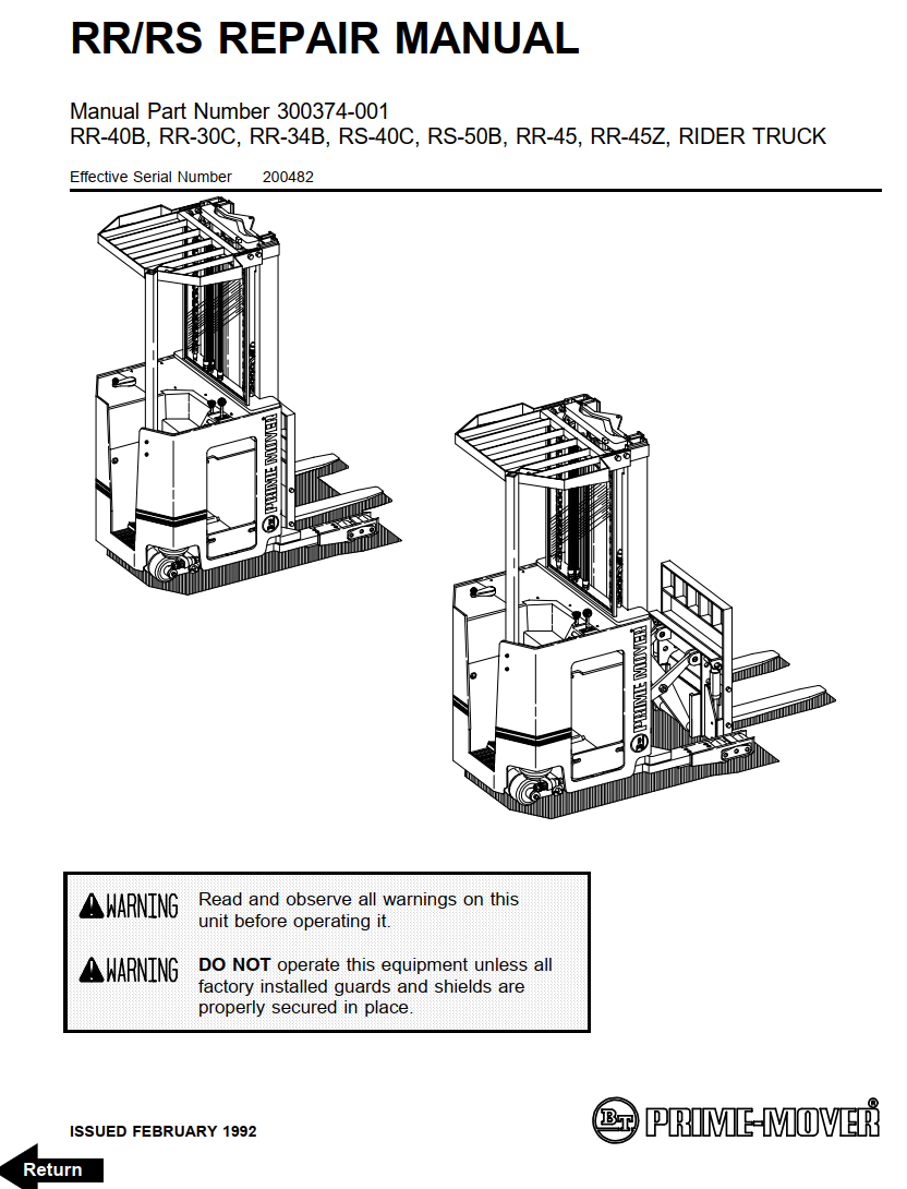 BT RR-40B RR-30B RR-30C RR-34 RR-34B RS-40C RS-50B RR-45 RR-45Z REACH TRUCK