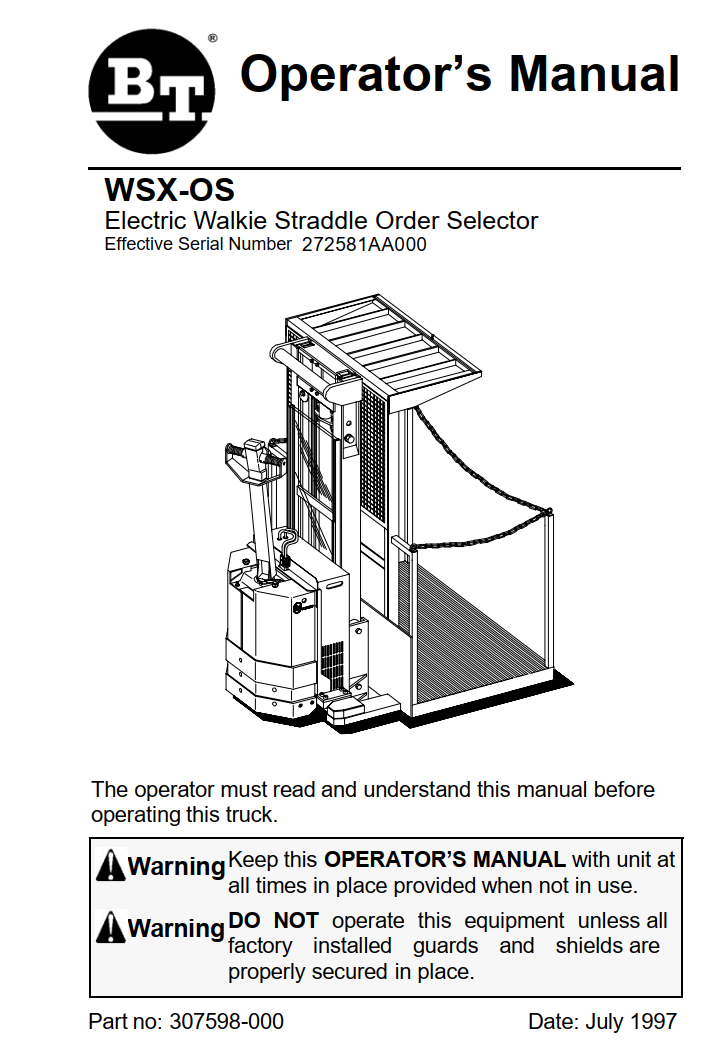 BT WSXOS ELECTRIC WALKIE STRADDLE ORDER PICKER