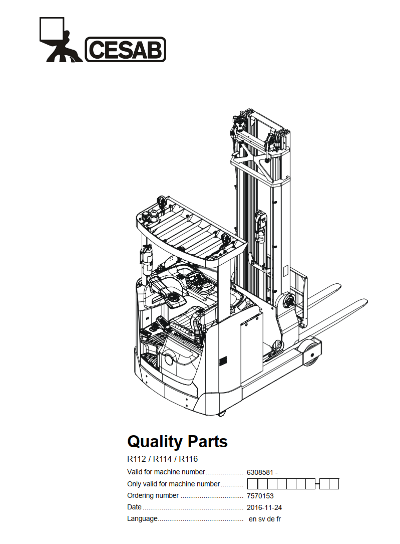 Cesab R116 CESAB R116 ELECTRIC REACH TRUCK WORKSHOP SERVICE REPAIR, PARTS MANUAL