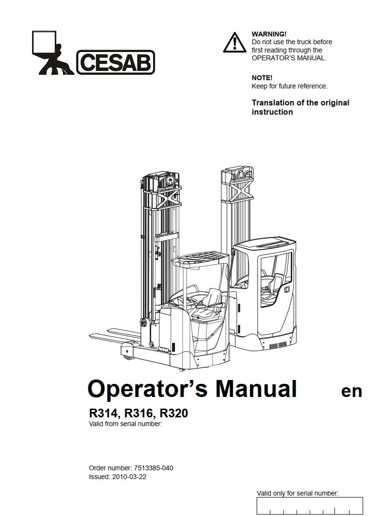 CESAB R320 ELECTRIC PALLET FORKLIFT