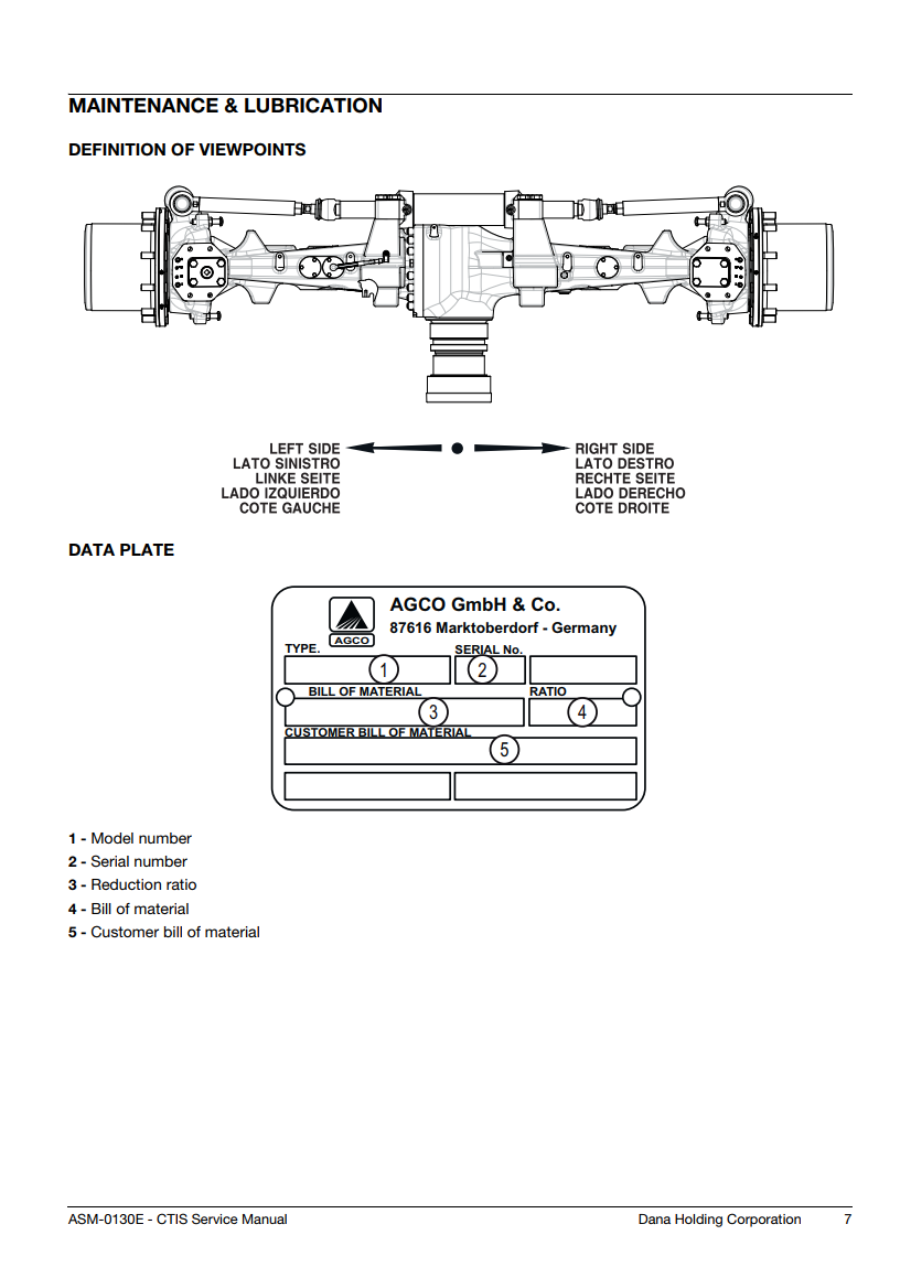 FENDT TRACTOR STEERING AXLE 800 VARIO S4, SCR (ST3B) DANA 755-133, 755-137, 755-140 SERVICE MANUAL