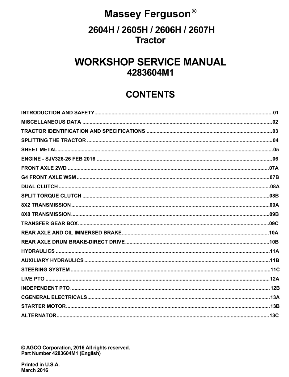 MASSEY FERGUSON 2604H 2605H 2606H 2607H TRUCK