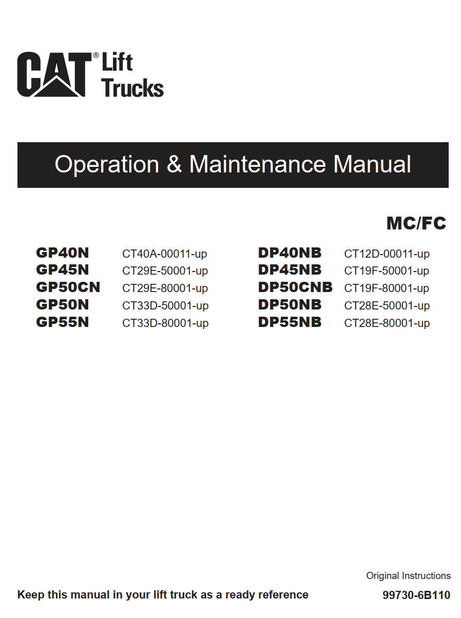 CATERPILLAR CAT DP40NB DP45NB DP50CNB DP50NB DP55NB FORKLIFT