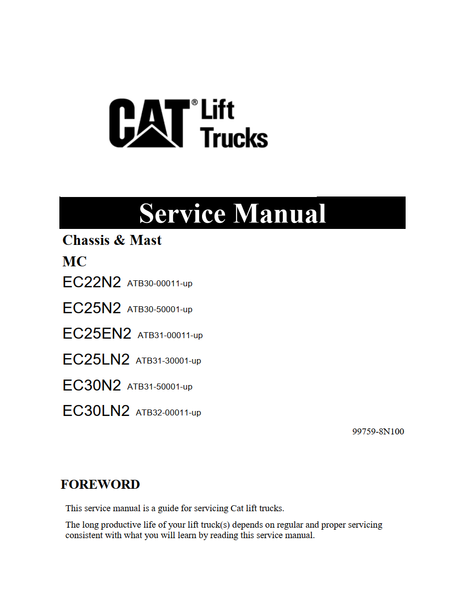 CATERPILLAR CAT EC22N2 EC25N2 EC25EN2 EC25LN2 EC30N2 EC30LN2 FORKLIFT