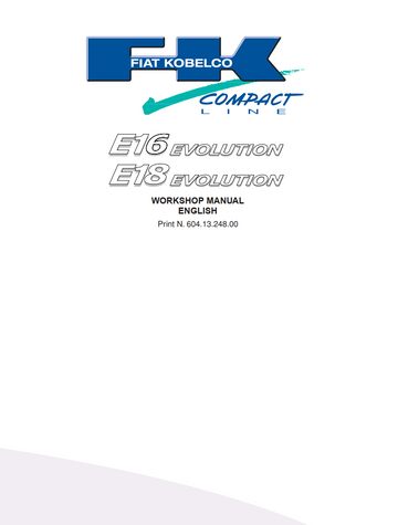 FIAT KOBELCO E16 E18 EVOLUTION COMPACT LINE EXCAVATOR WORKSHOP SERVICE MANUAL
