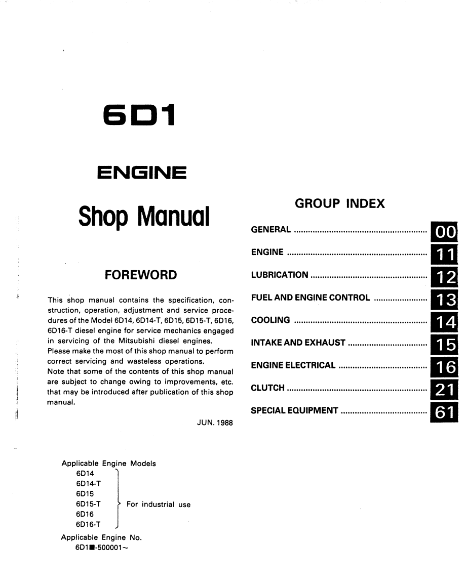KOBELCO MITSUBISHI MOTOR 6D1 INDUSTRIAL DIESEL ENGINE