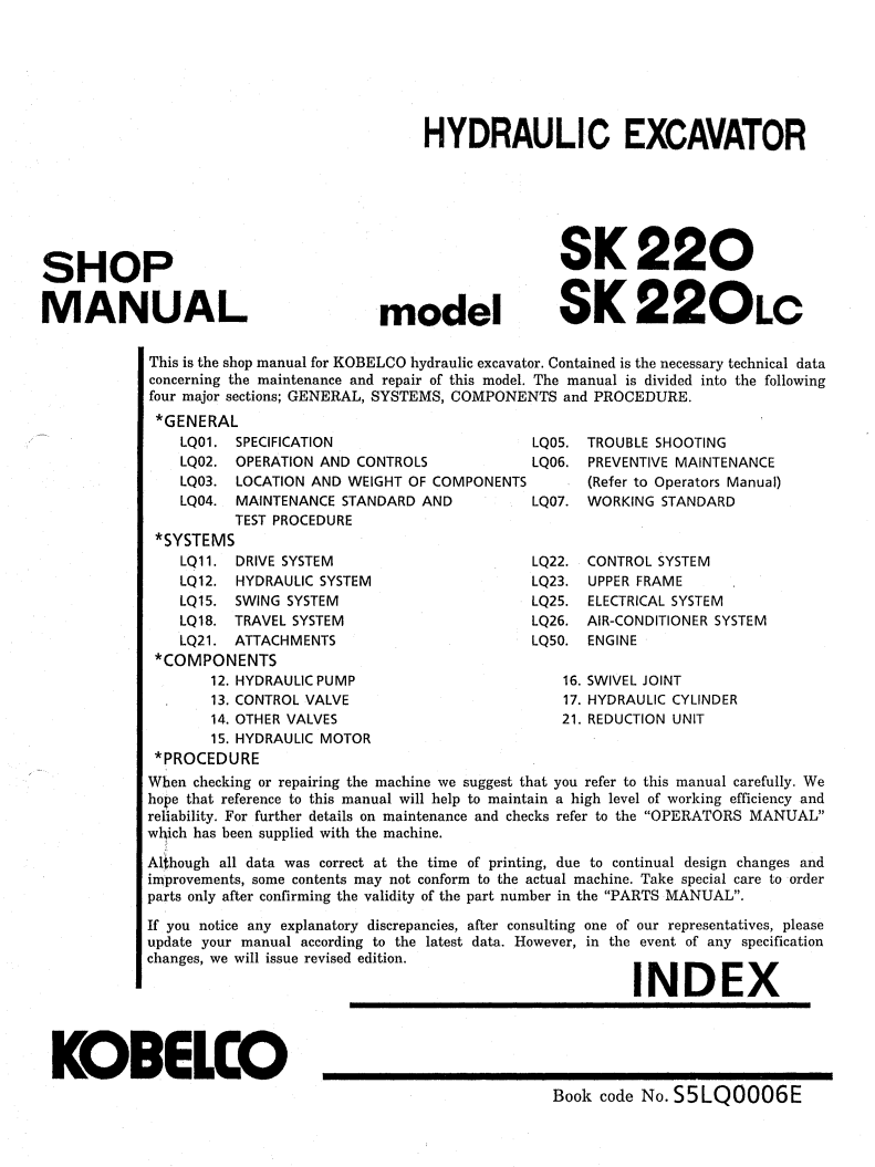 KOBELCO SK220, SK220LC CRAWLER EXCAVATOR