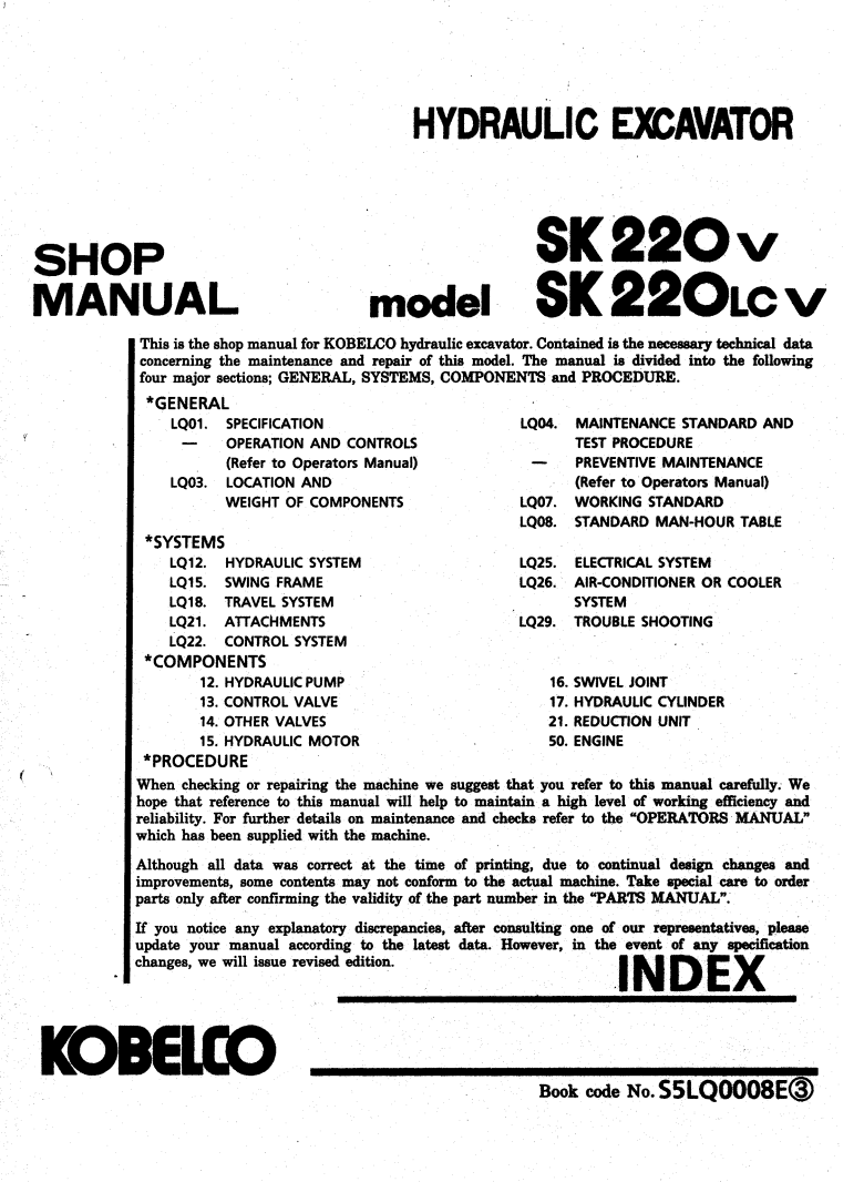 KOBELCO SK220V, SK220LCV CRAWLER EXCAVATOR