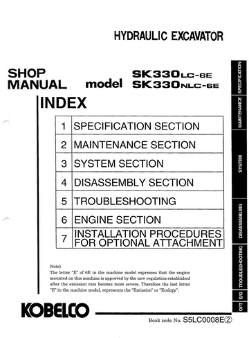 KOBELCO SK330(LC)-6E, SK330NLC-6E EXCAVATOR SERVICE REPAIR SHOP MANUAL