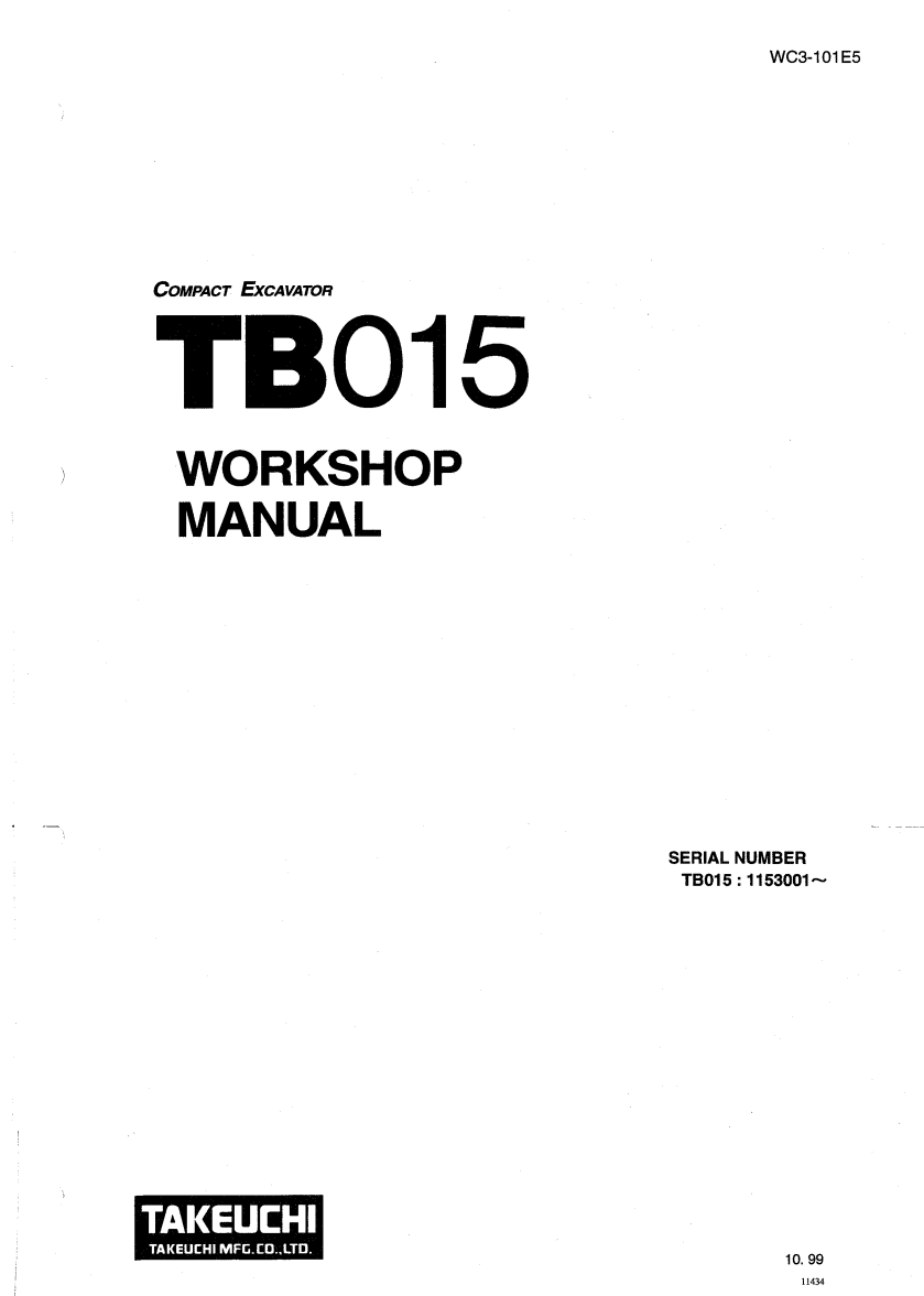 TAKEUCHI TB015 COMPACT EXCAVATOR SERVICE MANUAL
