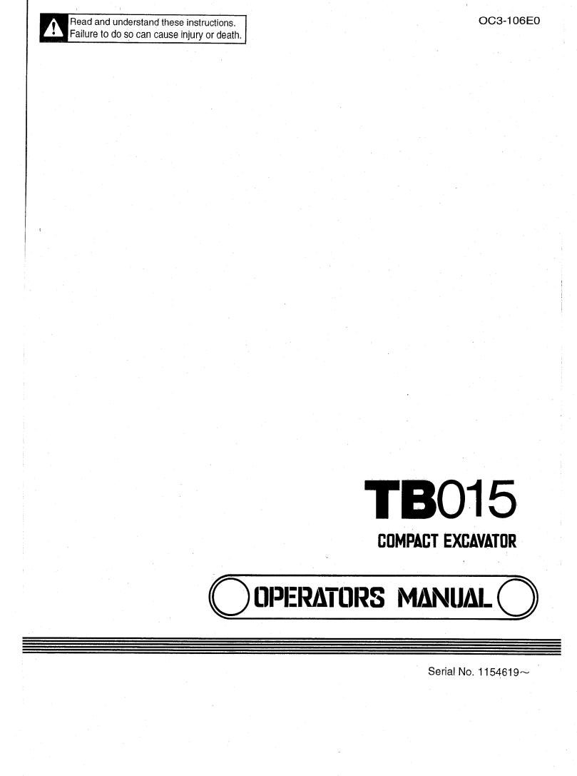 TAKEUCHI TB015 COMPACT EXCAVATOR SERVICE MANUAL