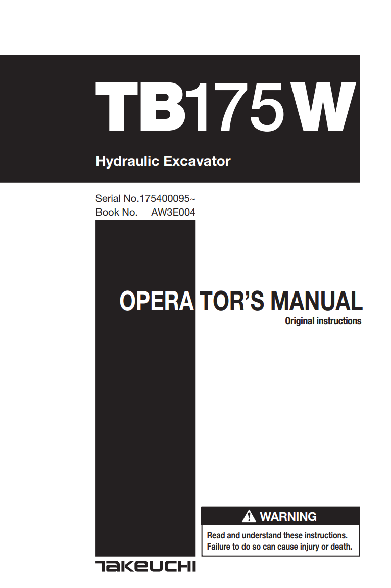 TAKEUCHI TB175W MINI EXCAVATOR WORKSHOP MANUAL