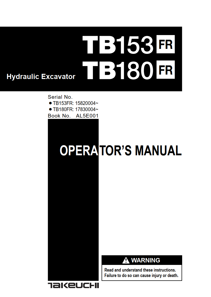 TAKEUCHI TB180FR MINI EXCAVATOR WORKSHOP MANUAL