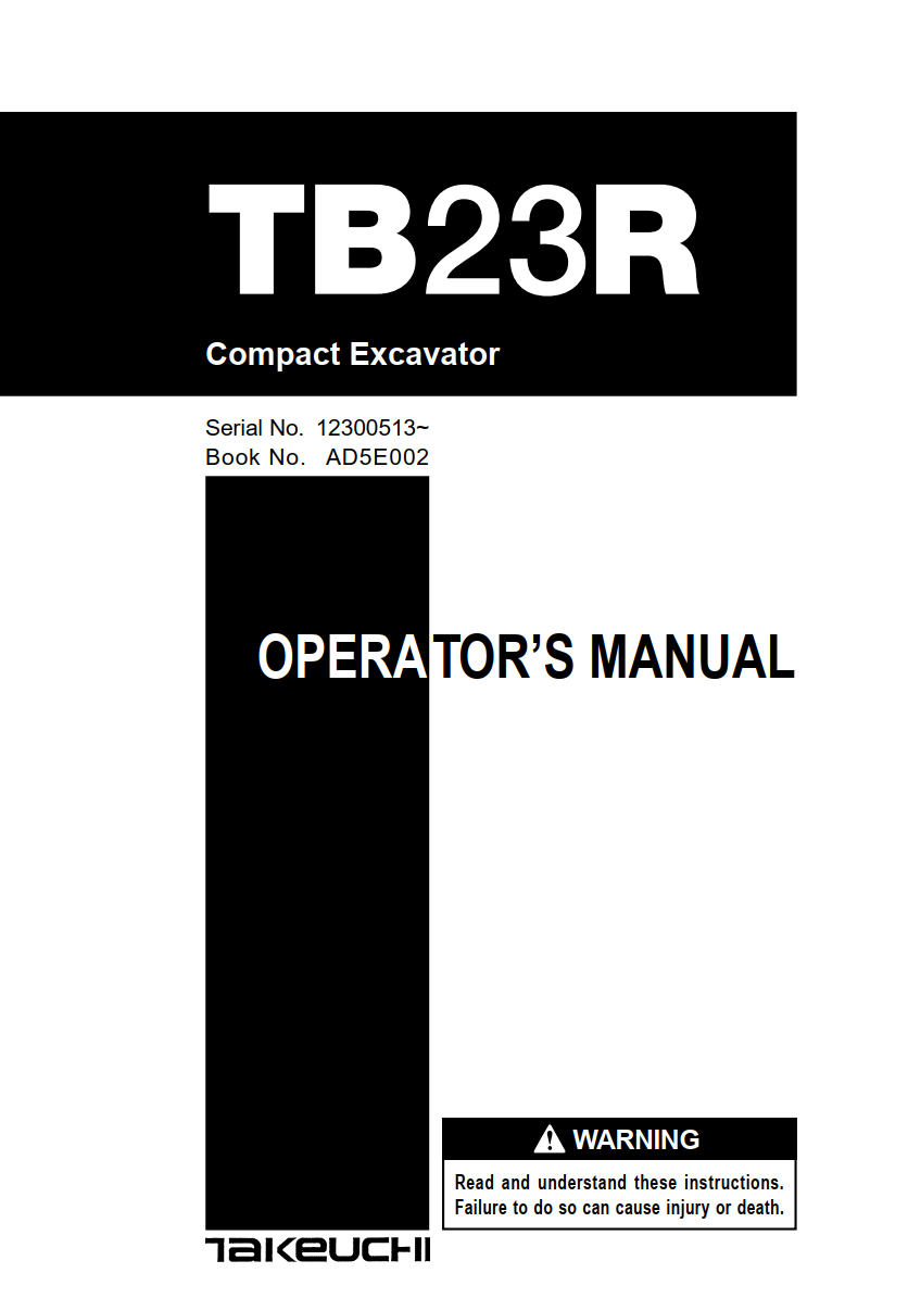 TAKEUCHI TB23R MINI EXCAVATOR SERVICE MANUAL