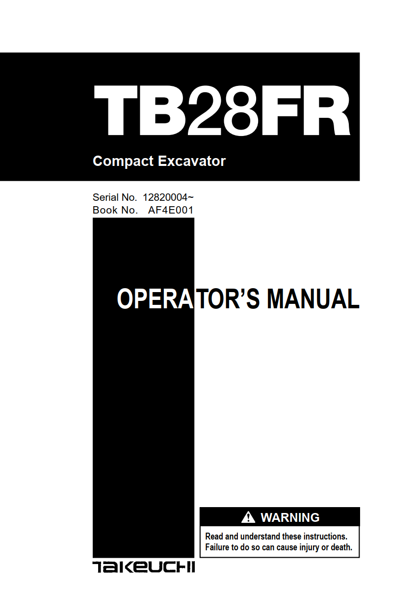 TAKEUCHI TB28FR MINI EXCAVATOR WORKSHOP MANUAL