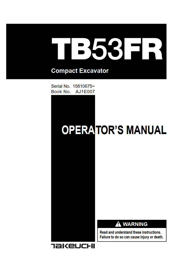TAKEUCHI TB53FR MINI EXCAVATOR WORKSHOP MANUAL