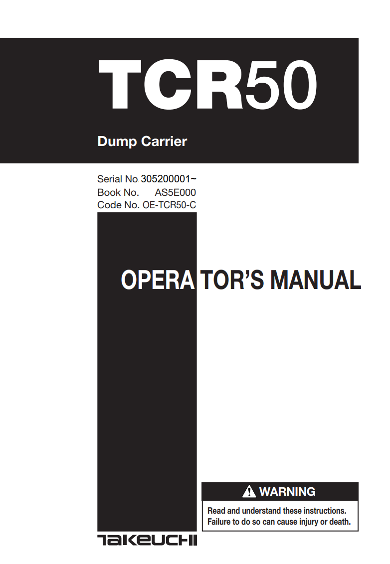 TAKEUCHI TCR50 CRAWLER DUMPER WORKSHOP MANUAL
