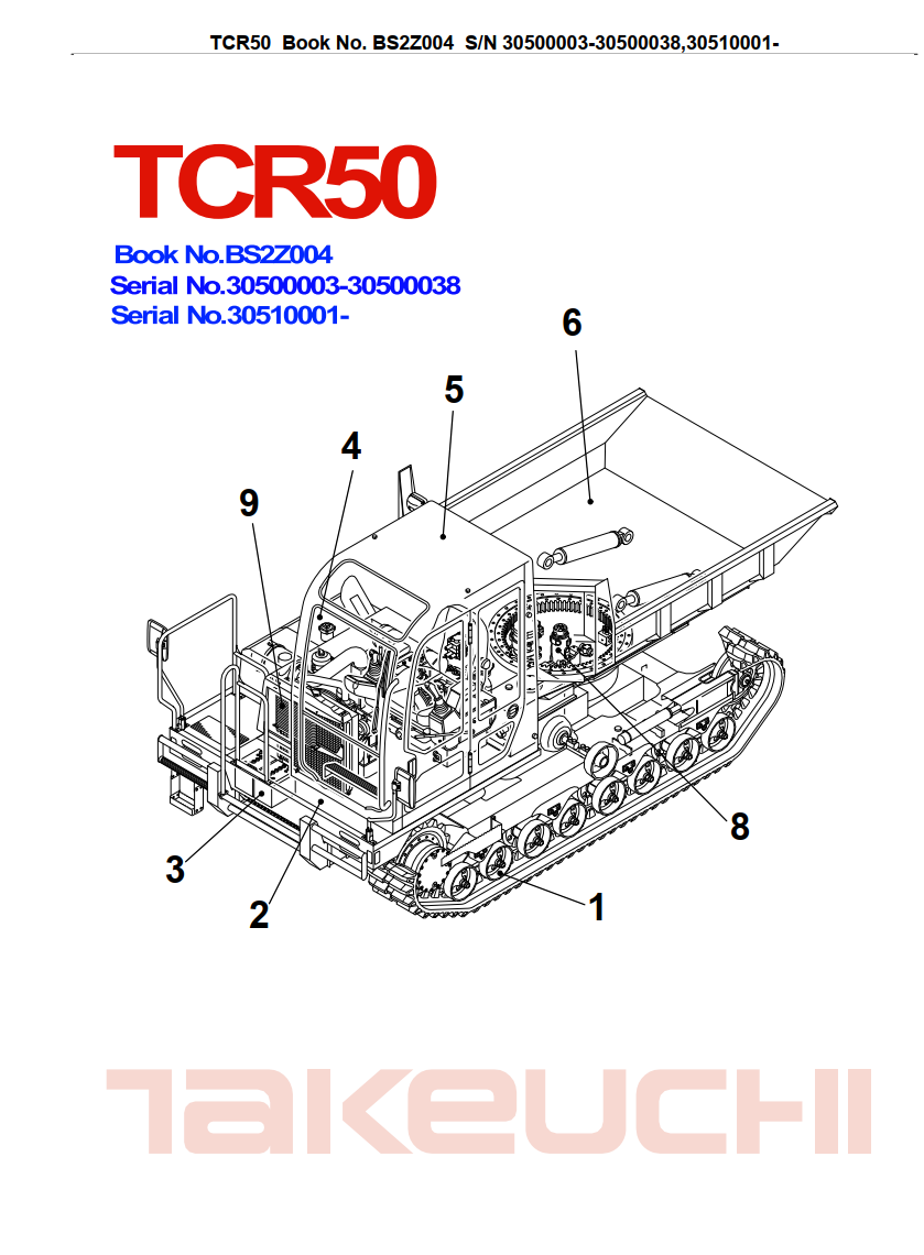 TAKEUCHI TCR50 DUMP CARRIER PARTS CATALOG