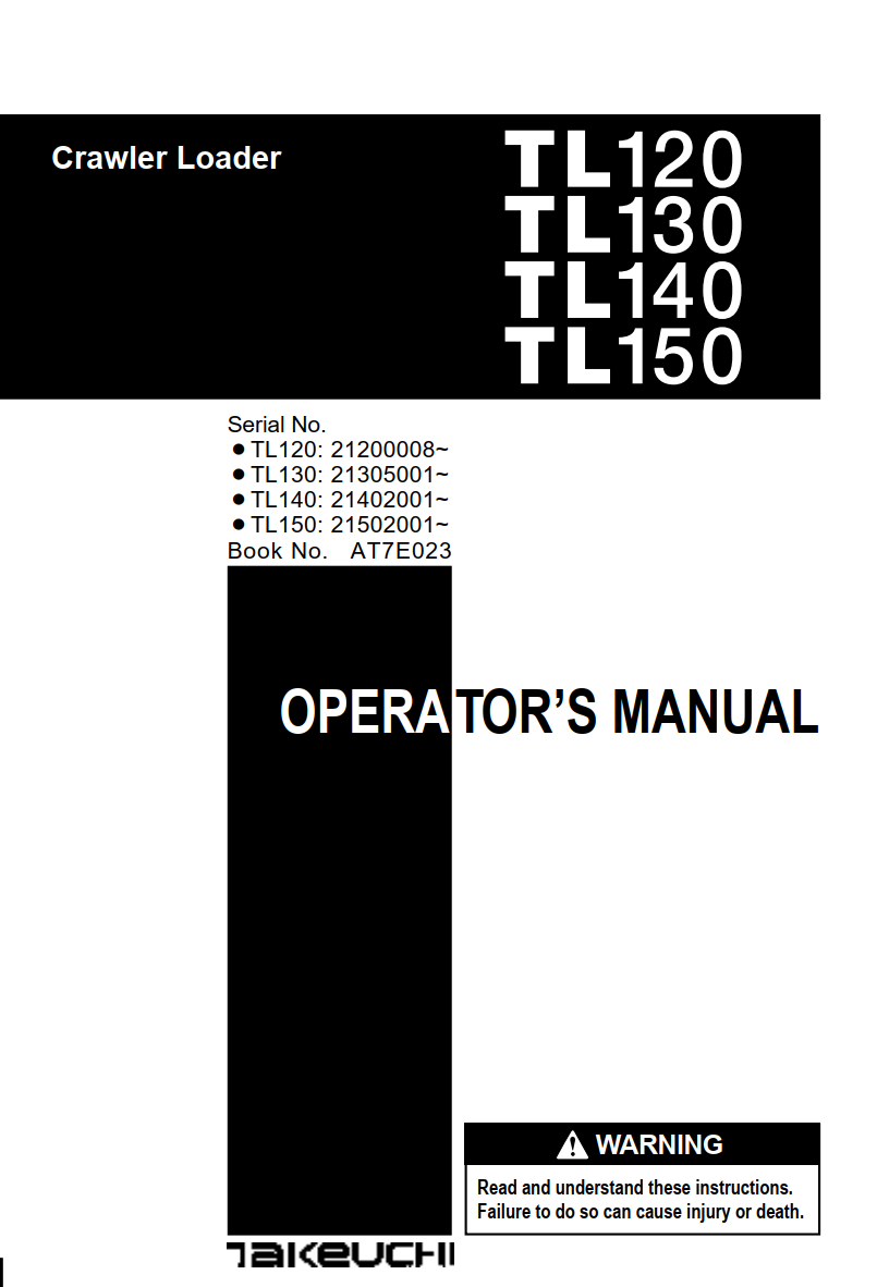 TAKEUCHI TL130 CRAWLER EXCAVATOR WORKSHOP MANUAL