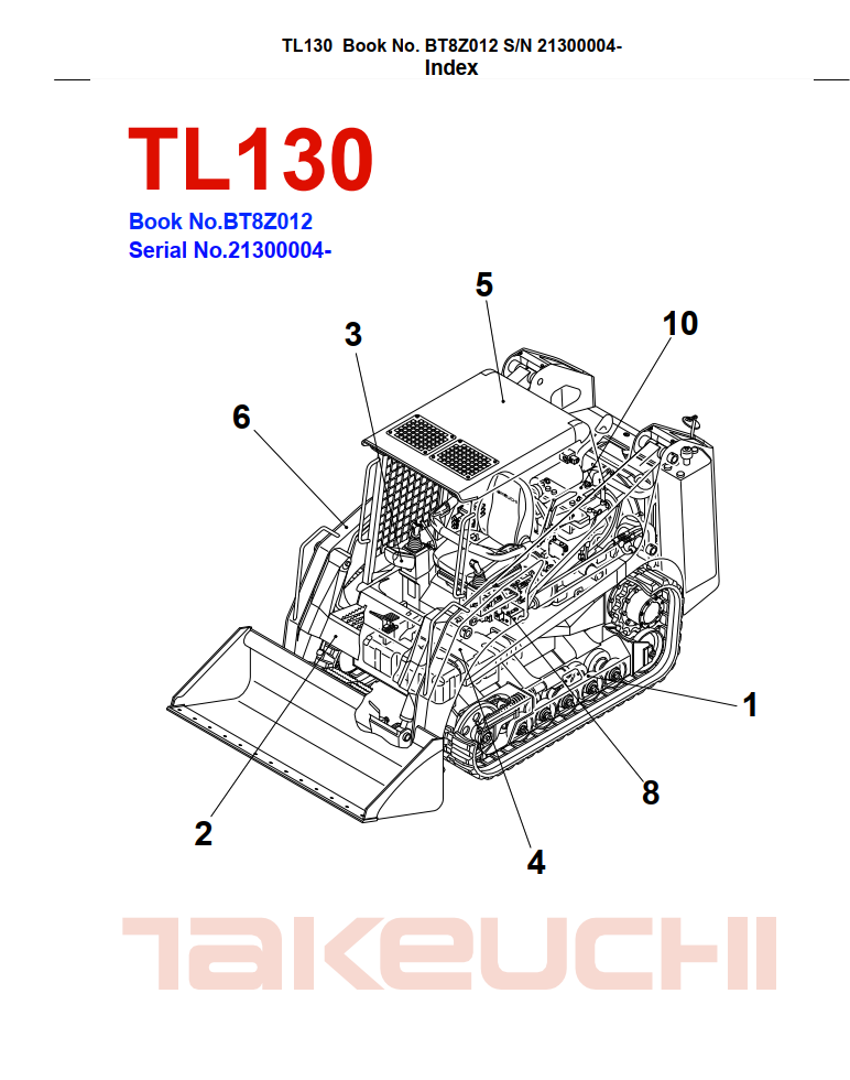 TAKEUCHI TL130 CRAWLER LOADER PARTS MANUAL