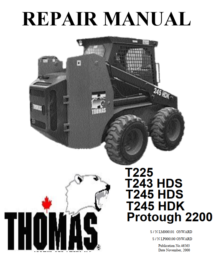 THOMAS T225 243 245 2200 HDK HDS SKID STEER LOADER